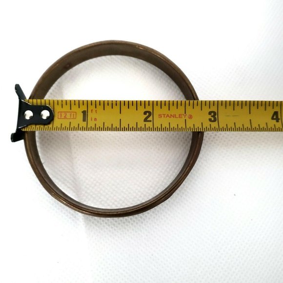 Copper Colored Metal Bangle Bracelet with Abalone Inset 8" Diameter 2 1/2" - Picture 6 of 9